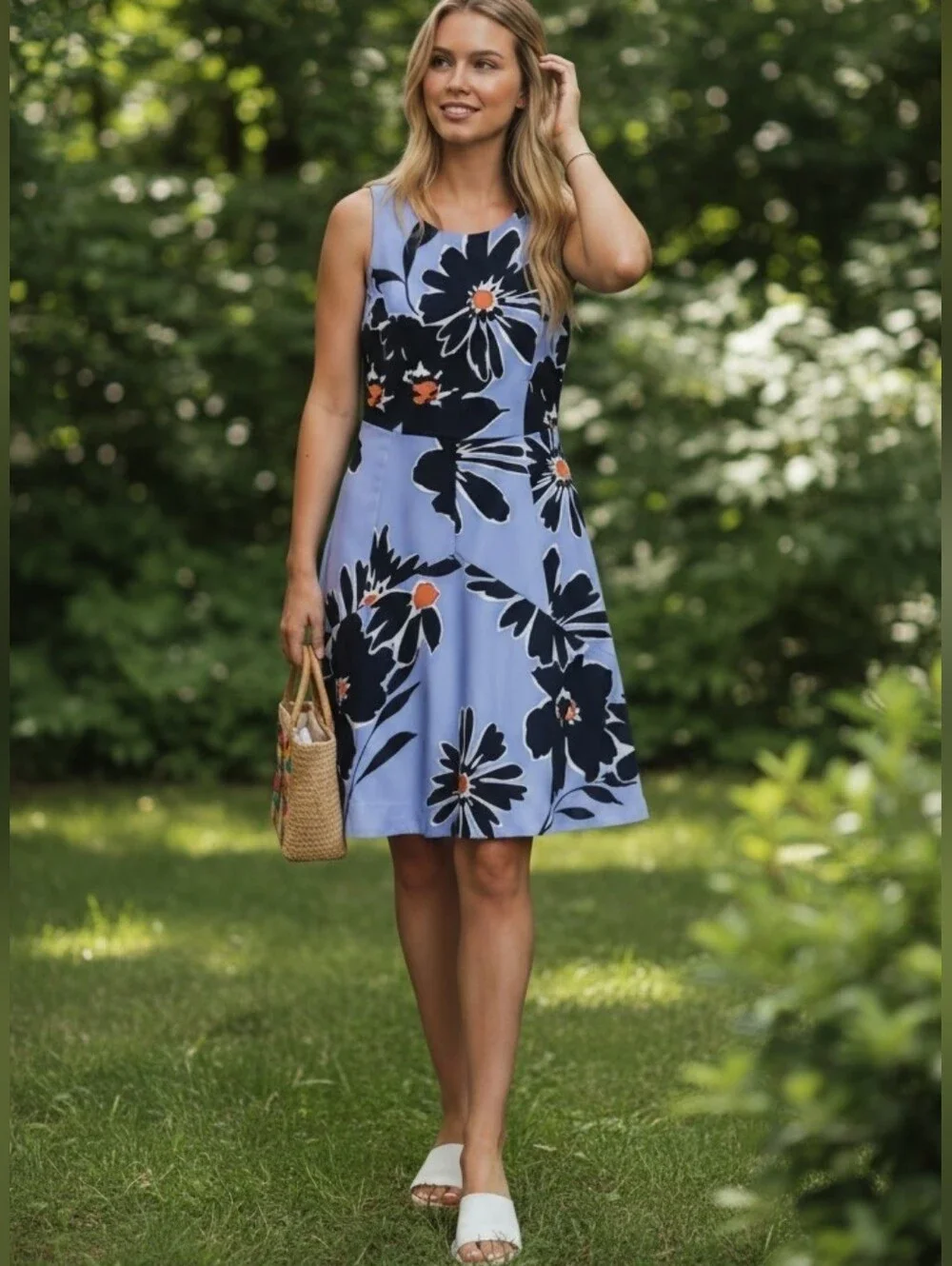 Nwot J.Crew Blue/Black  Floral Sleeveless A-Line Dress